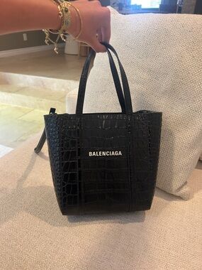 Balenciaga Black Croc-Embossed Mini Tote